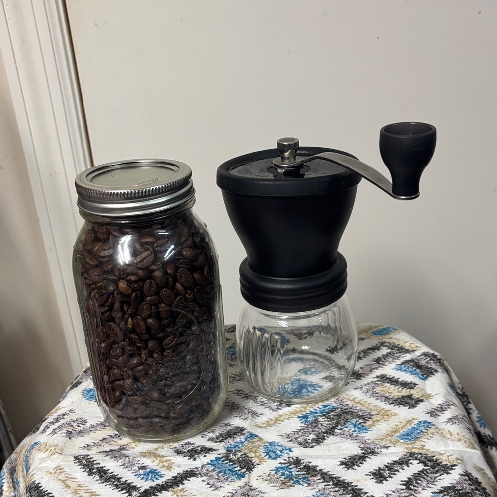 Black Manual Coffee Grinder with Glass Jar - Picture 2 of 6